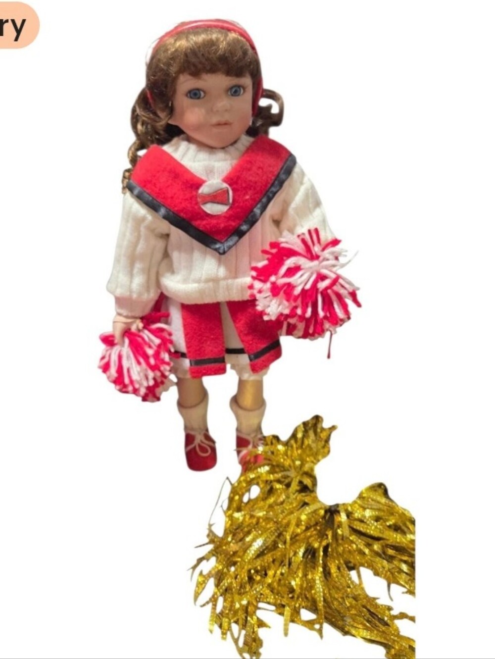 Geppedo Red & White Cheerleader Doll with Pom Poms Plhs Kid Pom Poms